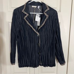 Chicos NWT Blue Shimmer Crinkle (Ruched) Blazer/ Jacket, Sz 1